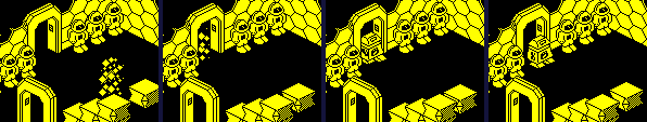 Room $4F, turns 38, 48, 60, 63: the sparkle, the robot appearing in the doorway, and walking in again.