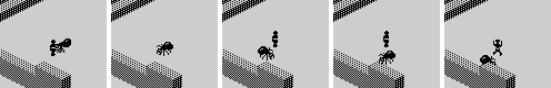 An ant walks into the player's cell: the frame after, he is bitten and pushed up a block, and then drops back.