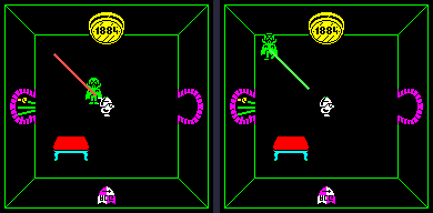 Dracula's 120 passes, without the crucifix (red) and with it (green).