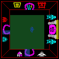 Room $00: the rectangle is x $21-$8F, y $31-$9F. The locked door (north) and the A.C.G. door (east) are shut, so they add nothing.