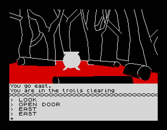 The story of arriving in the trolls' clearing, told over its picture